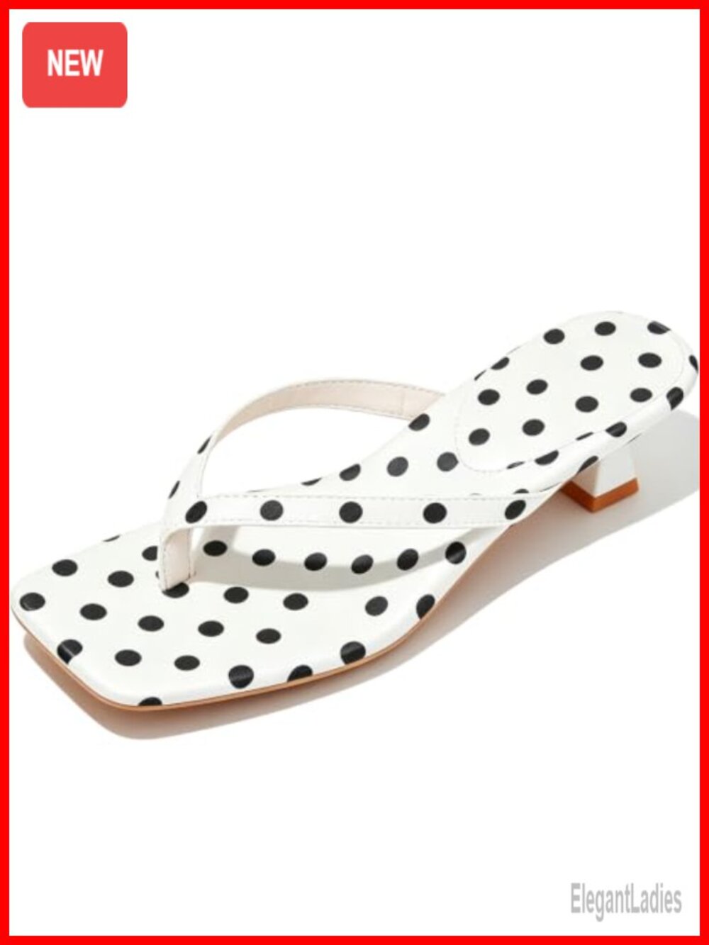 Polka Dot Square Toe Kitten Heel Thong Sandals Slip On Slingback Beach Slides